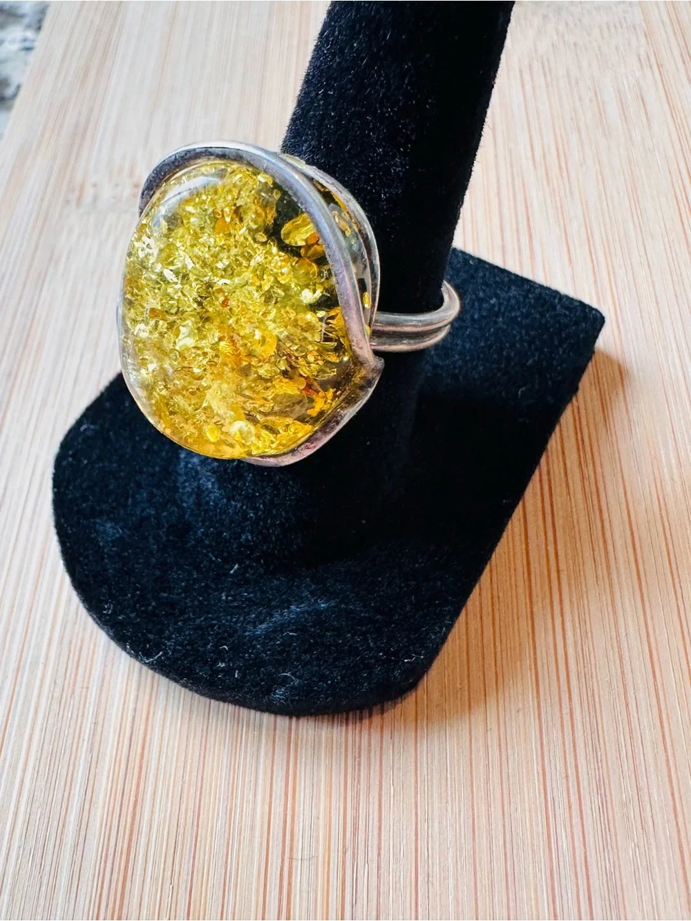 Handmade Sterling Silver Amber Statement Ring | Santa Fe | Artisan| Size 8